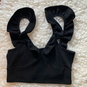 Urban Outfitters UO Ruffle Sleeve Bodice Contour Black Crop Top Size Large